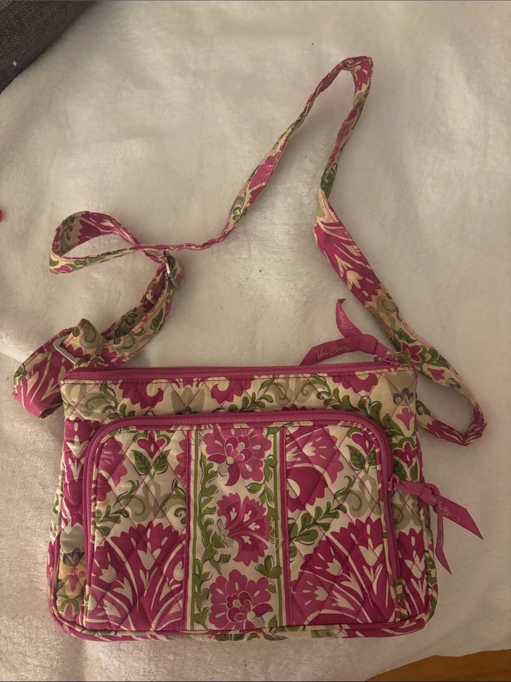 Vera Bradley Quilted Floral Crossbody Bag in Lilac/Cream/Green